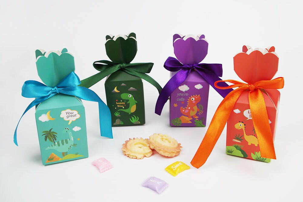 NEW 10Pcs Cartoon Dinosaur Candy Box Gift Box Paper Boxes for Birthday Party Kid Birthday Decorations Jungle Party Supplies