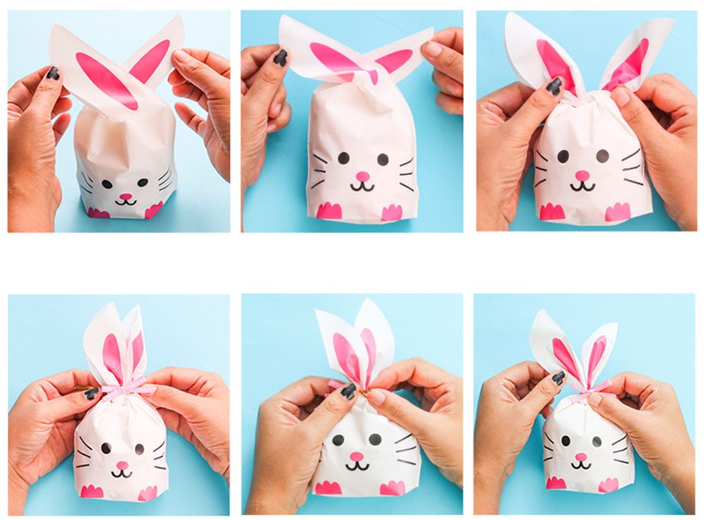 NEW 50pcs Cute Bunny Ear Bag Cookies Plastic Bags Cute Animals Candy Gift Bags Cookies Snacks Baking Packaging Party Supplies