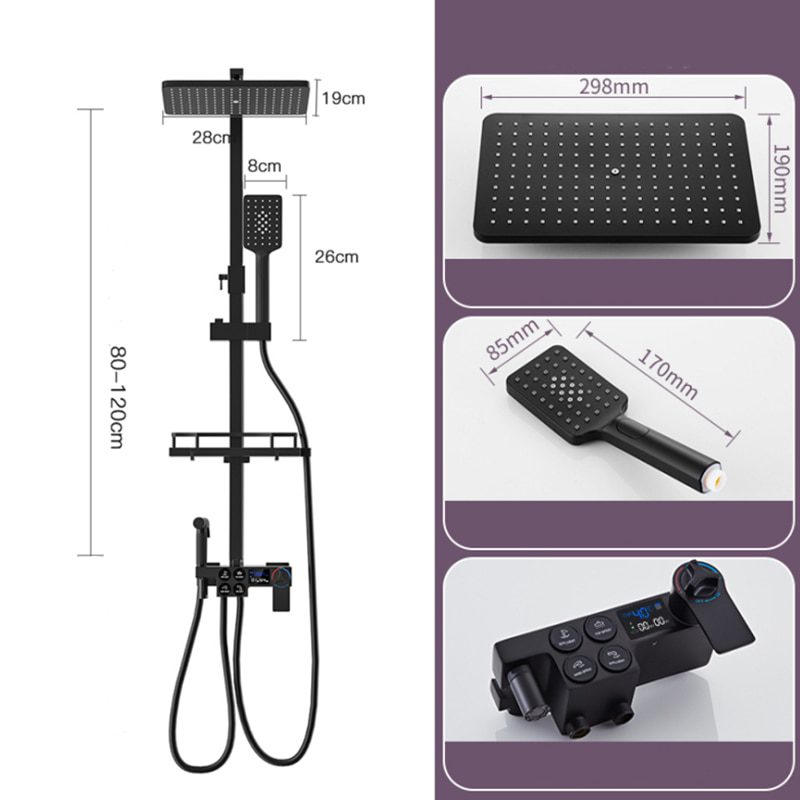 NEW Black Display Thermostatic Shower Faucet Set Rainfall Bathtub Tap With Bathroom Shelf Water Flow Produces Power Generation