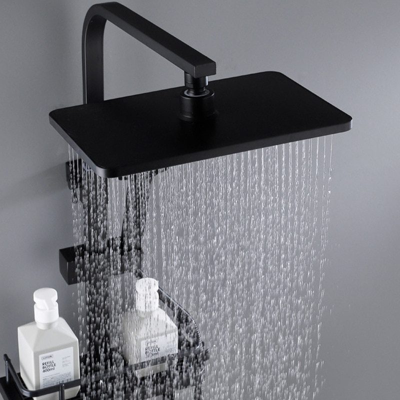 NEW Black Display Thermostatic Shower Faucet Set Rainfall Bathtub Tap With Bathroom Shelf Water Flow Produces Power Generation