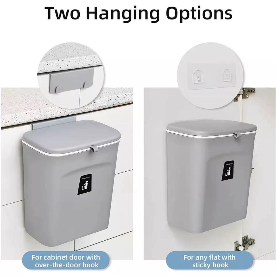 NEW 7/9L Hanging Trash Can For Kitchen Large Capacity Kitchen Recycling Garbage basket Bathroom Wall Mounted Trash Bin with lid