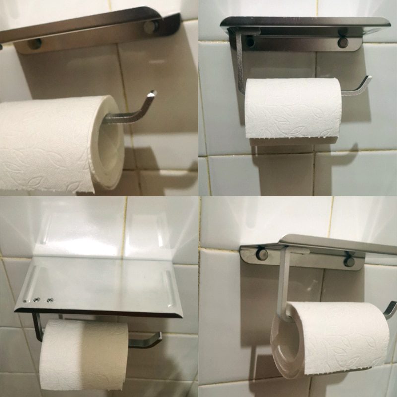 NEW Stainless Steel Toilet Paper Holder Bathroom Wall Mount WC Paper Phone Holder Shelf Towel Roll shelf Accessories