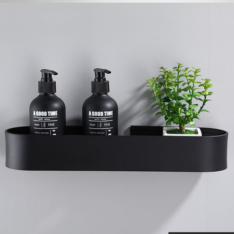 NEW Black Bathroom Shelf 30/40/50 cm Kitchen Wall Shelves Shower Basket Storage Rack Towel Bar Robe Hooks Bathroom Accessories