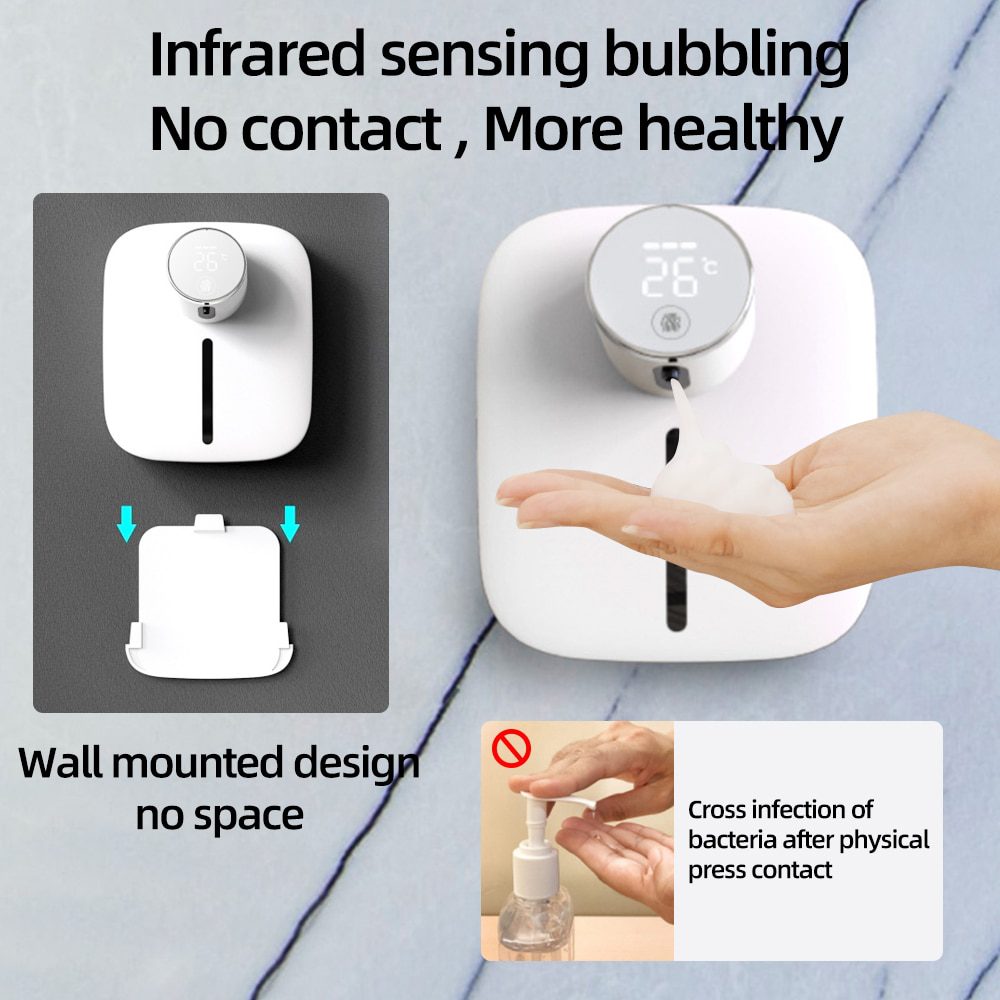 NEW Foam Liquid Soap Dispenser with Temperature Digital Rechargeable Sensor Touchless Hand Sanitizer Machine for Bathroom