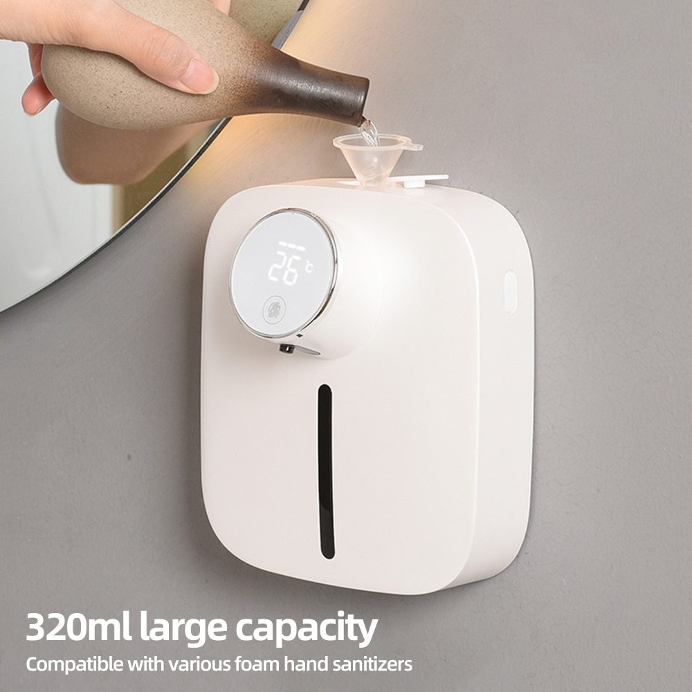 NEW Foam Liquid Soap Dispenser with Temperature Digital Rechargeable Sensor Touchless Hand Sanitizer Machine for Bathroom