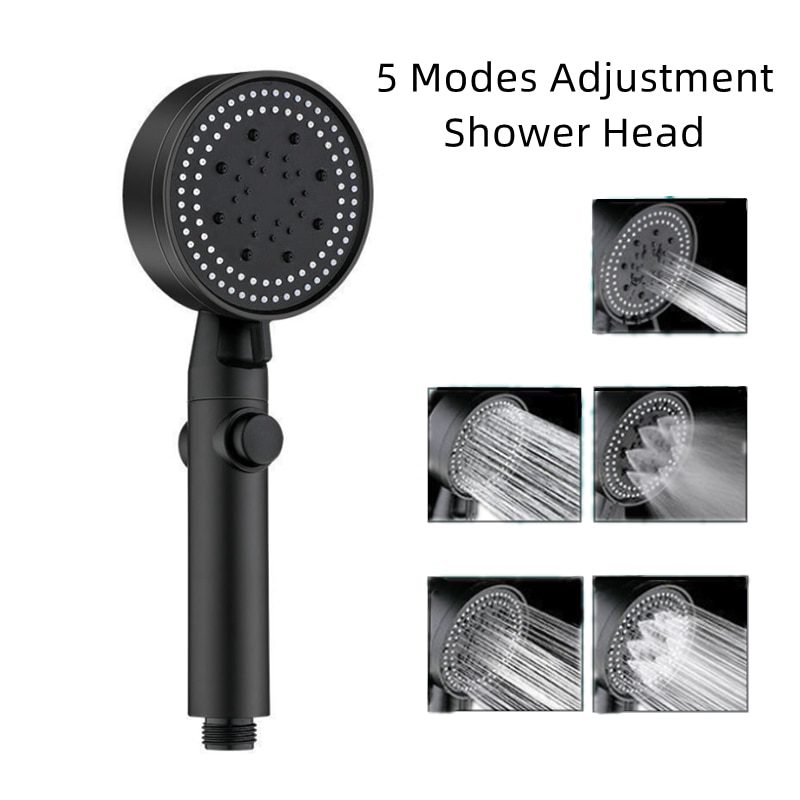 NEW Modes Water Saving Shower Head  Black Adjustable High Pressure Shower One-key Stop Water Massage Shower Head For Bathroom