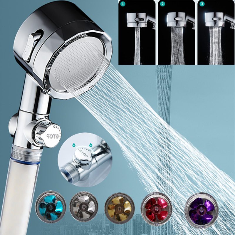 NEW 3 Mode Turbo Shower Head Water Saving Flow Adjust With Small Fan Filter ABS Rain High Pressure spray Nozzle Bathroom Accesso