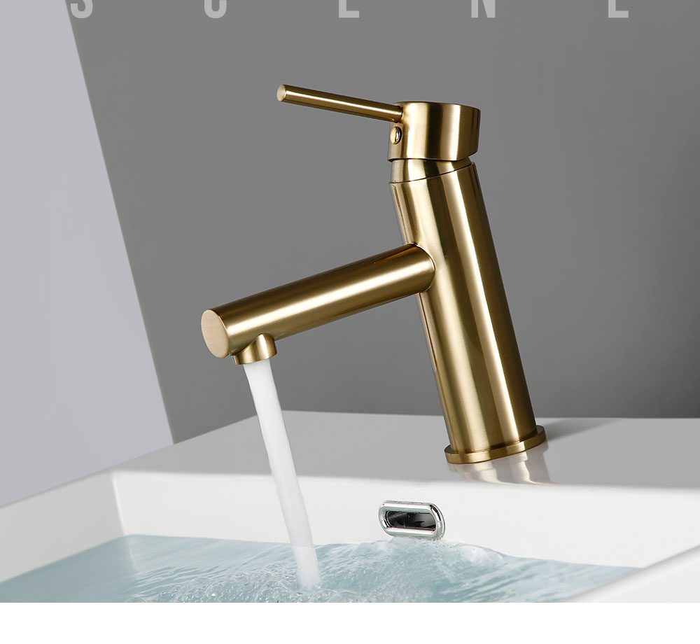 NEW Bagnolux Luxury Morden Brushed Gold Lavatory Faucet One Handle Trim Bathroom Sink Faucet Hot And Cold Bathroom Vanity Mixer