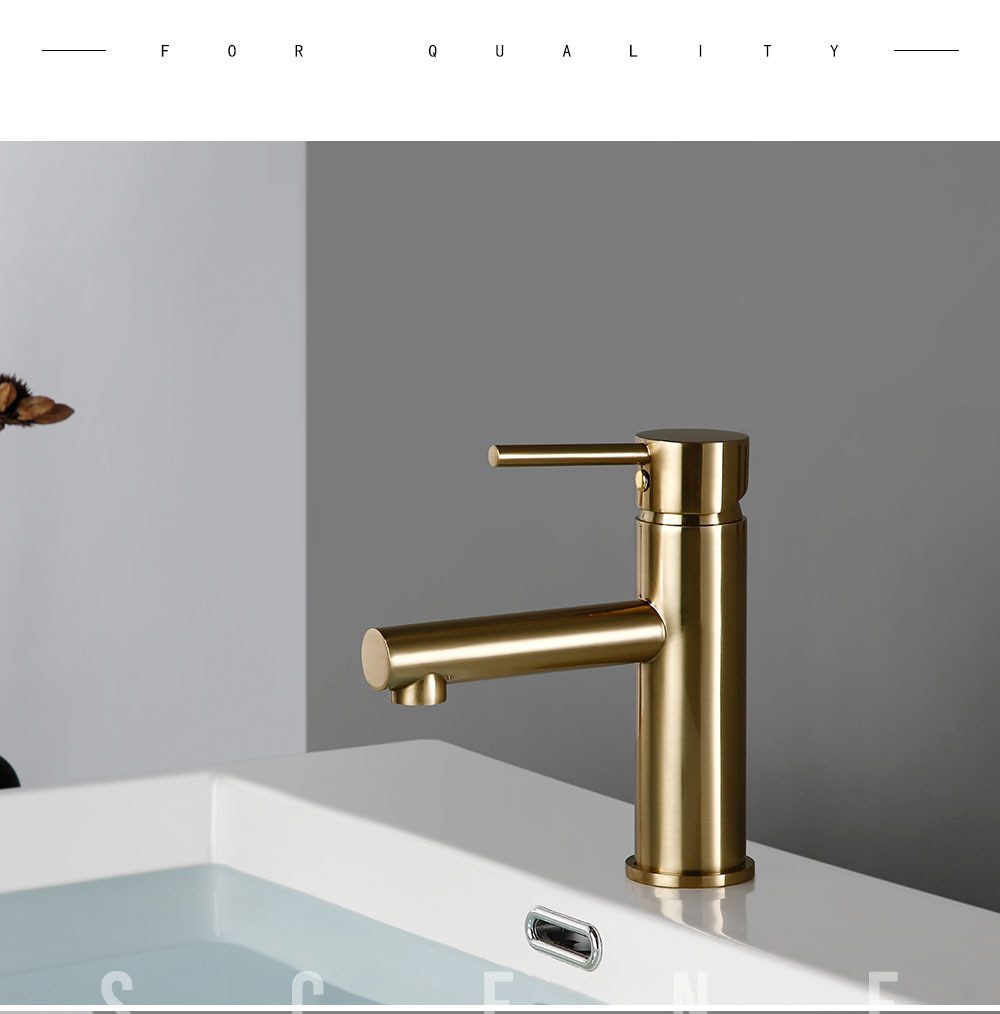 NEW Bagnolux Luxury Morden Brushed Gold Lavatory Faucet One Handle Trim Bathroom Sink Faucet Hot And Cold Bathroom Vanity Mixer