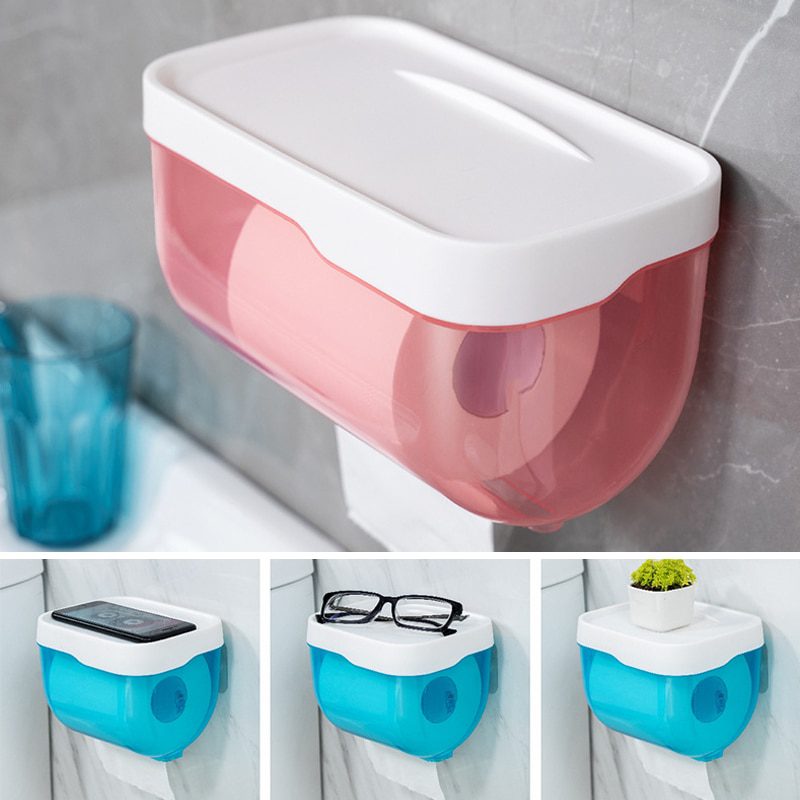 NEW Wall Mounted Toilet Paper Holder Waterproof Tray Roll Tube For Toilet Mobile Phone Storage Shelf Tray Tissue Shelf Bathroom