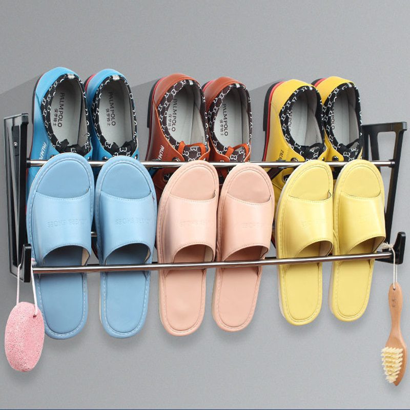 NEW Shoe Organizer Bathroom Slippers Rack Door Dormitory Wall Racks Space Saving Rack Wall-Mounted Shoes Storage Artifact Shoe-S