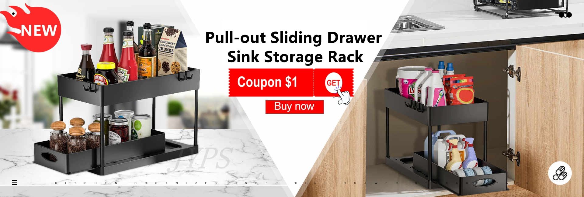 NEW 1/2 Pcs Under Sink Storage Organizer 2 Tier Drawer Multipurpose Rack Cabinet Under Sink Storage Rack Bathroom Kitchen Organi