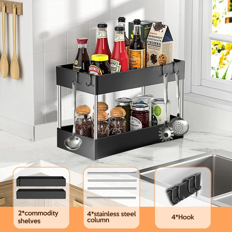 NEW 1/2 Pcs Under Sink Storage Organizer 2 Tier Drawer Multipurpose Rack Cabinet Under Sink Storage Rack Bathroom Kitchen Organi