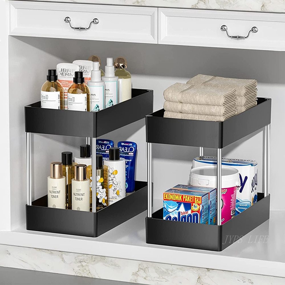 NEW 1/2 Pcs Under Sink Storage Organizer 2 Tier Drawer Multipurpose Rack Cabinet Under Sink Storage Rack Bathroom Kitchen Organi