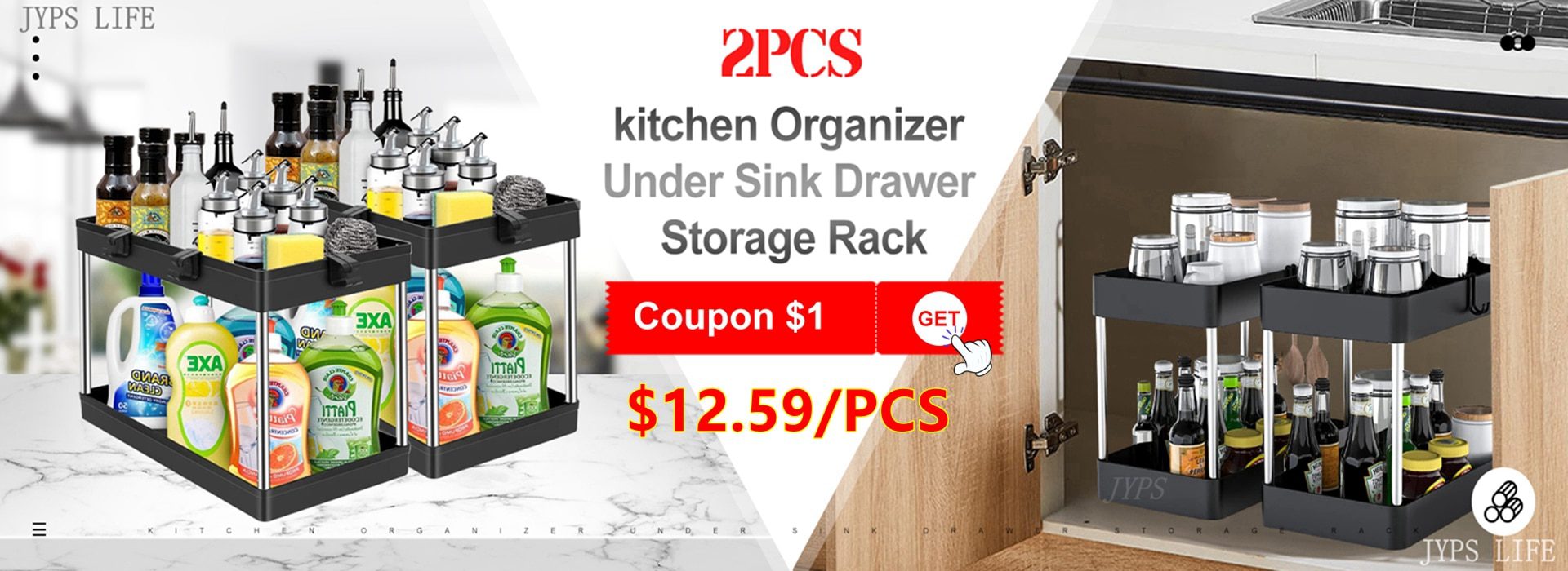 NEW 1/2 Pcs Under Sink Storage Organizer 2 Tier Drawer Multipurpose Rack Cabinet Under Sink Storage Rack Bathroom Kitchen Organi