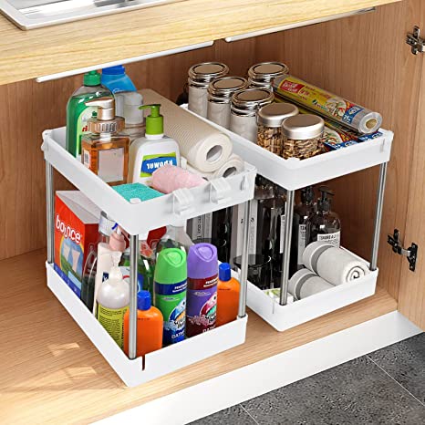 NEW 1/2 Pcs Under Sink Storage Organizer 2 Tier Drawer Multipurpose Rack Cabinet Under Sink Storage Rack Bathroom Kitchen Organi