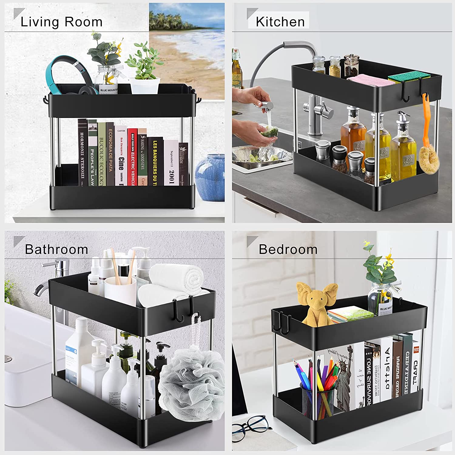 NEW 1/2 Pcs Under Sink Storage Organizer 2 Tier Drawer Multipurpose Rack Cabinet Under Sink Storage Rack Bathroom Kitchen Organi