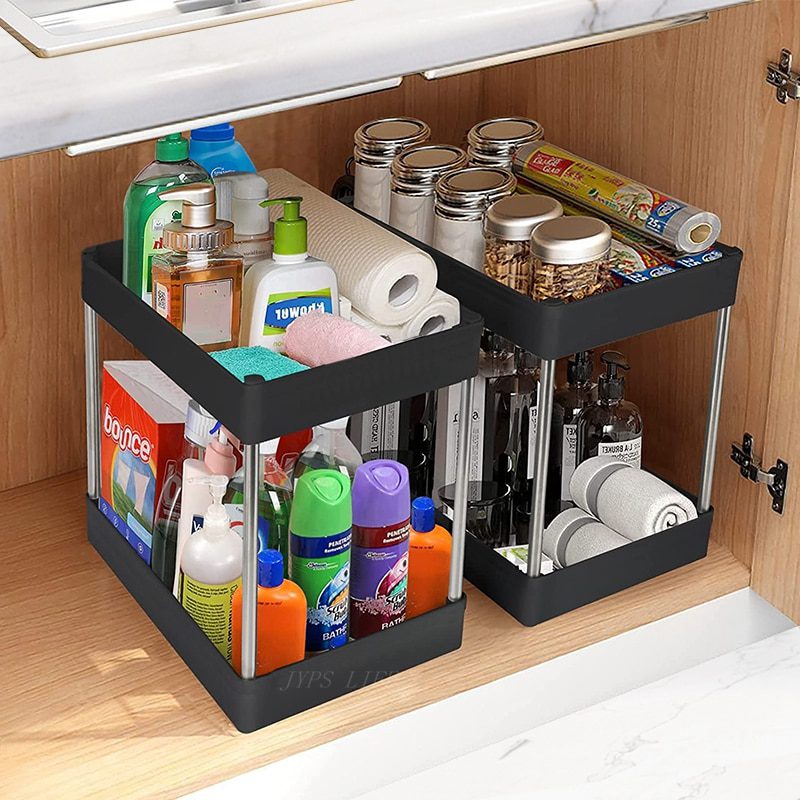 NEW 1/2 Pcs Under Sink Storage Organizer 2 Tier Drawer Multipurpose Rack Cabinet Under Sink Storage Rack Bathroom Kitchen Organi