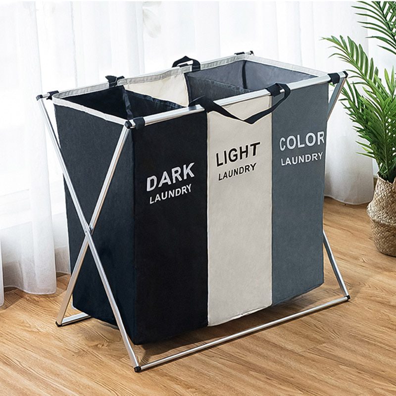 NEW Dirty Clothes Waterproof Storage Basket Three Grid Organizer Home bathroom Collapsible Large Laundry Hamper Basket Drop ship