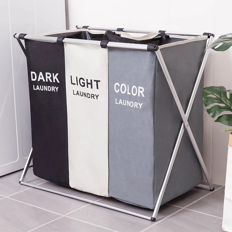 NEW Dirty Clothes Waterproof Storage Basket Three Grid Organizer Home bathroom Collapsible Large Laundry Hamper Basket Drop ship