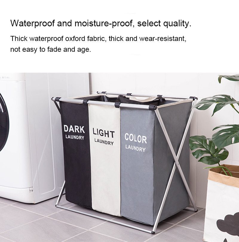 NEW Dirty Clothes Waterproof Storage Basket Three Grid Organizer Home bathroom Collapsible Large Laundry Hamper Basket Drop ship