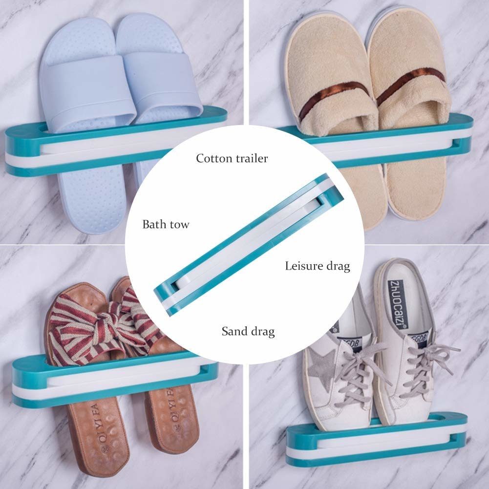 NEW Bathroom Slippers Rack Wall Mounted Shoe Organizer Rack Folding Slippers Holder Shoes Hanger Self Adhesive Storage Towel Rac