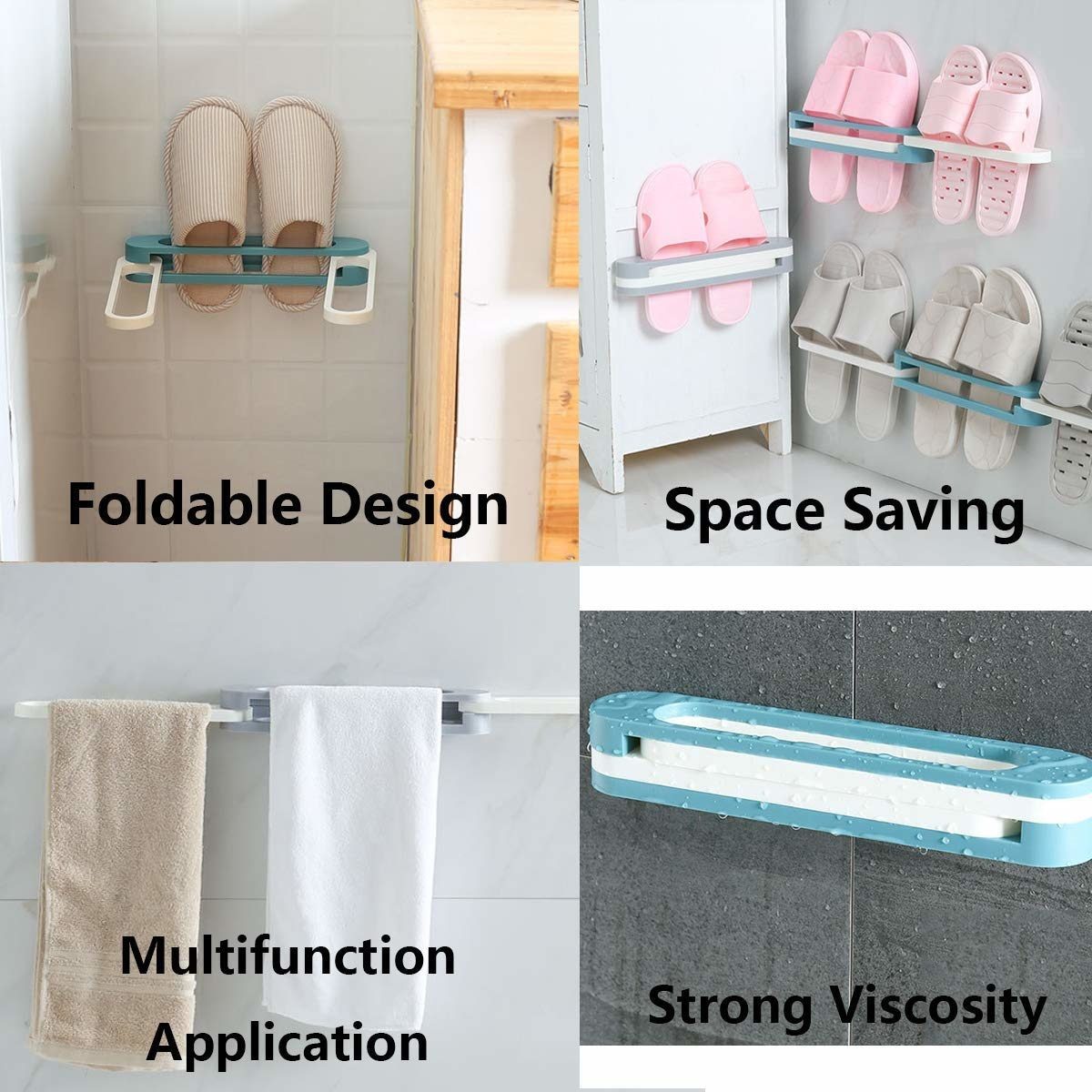 NEW Bathroom Slippers Rack Wall Mounted Shoe Organizer Rack Folding Slippers Holder Shoes Hanger Self Adhesive Storage Towel Rac