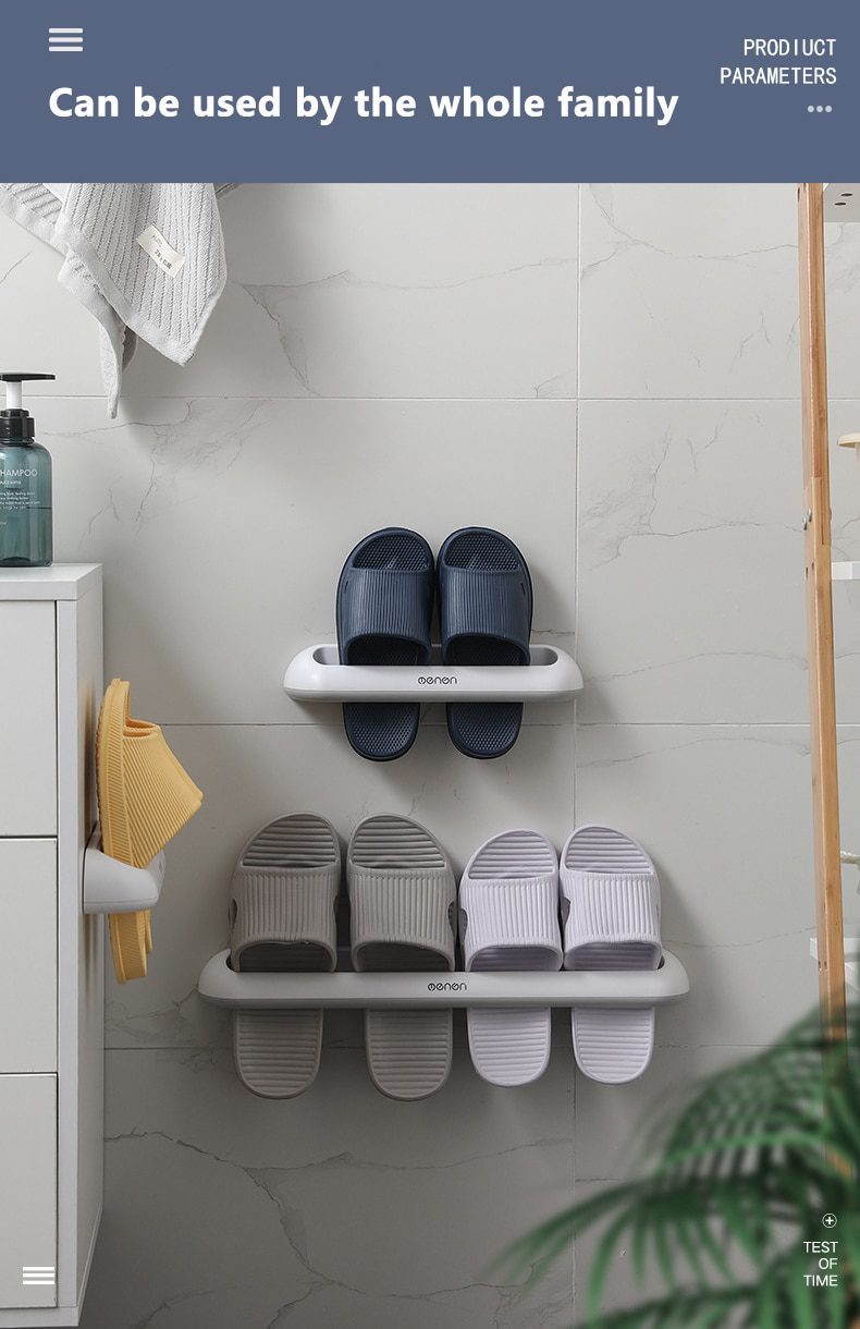 NEW WIKHOSTAR Bathroom Slipper Rack Wall-Mounted Shoe Storage Rack Hanging Shoes Organizer Multifunctional Bathroom Towel Shelf