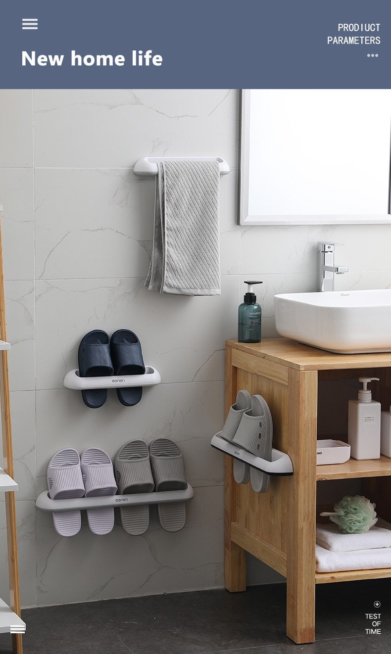 NEW WIKHOSTAR Bathroom Slipper Rack Wall-Mounted Shoe Storage Rack Hanging Shoes Organizer Multifunctional Bathroom Towel Shelf