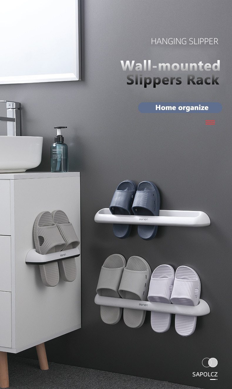 NEW WIKHOSTAR Bathroom Slipper Rack Wall-Mounted Shoe Storage Rack Hanging Shoes Organizer Multifunctional Bathroom Towel Shelf