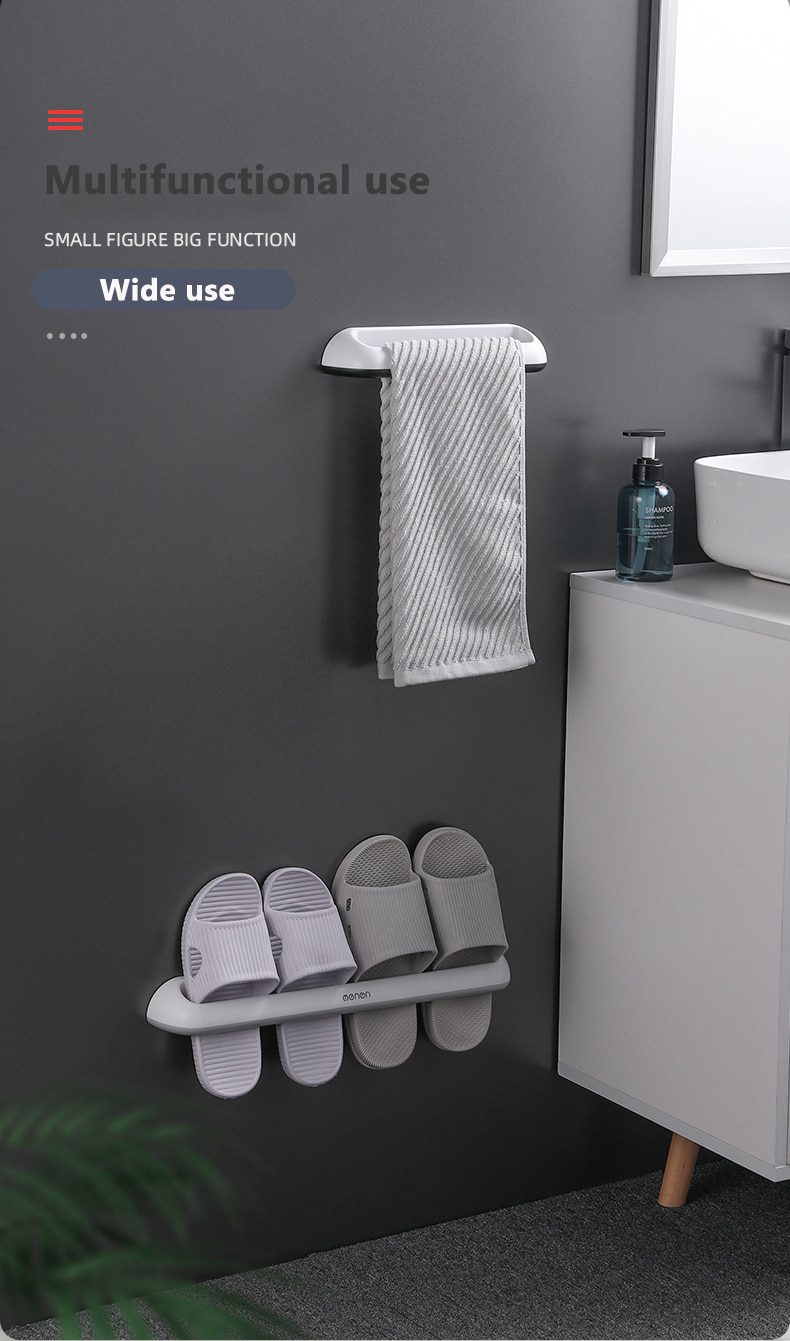 NEW WIKHOSTAR Bathroom Slipper Rack Wall-Mounted Shoe Storage Rack Hanging Shoes Organizer Multifunctional Bathroom Towel Shelf