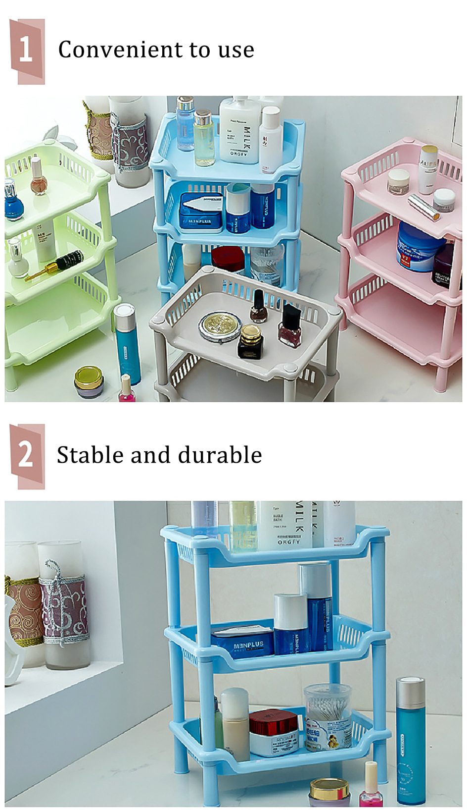 NEW 3-Layers Kitchen Storage Rack Shelve Plastic Assembled Sundries Food Shelf Dish Holder Bathroom Organizer Cocina Accessories