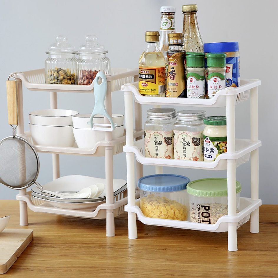 NEW 3-Layers Kitchen Storage Rack Shelve Plastic Assembled Sundries Food Shelf Dish Holder Bathroom Organizer Cocina Accessories