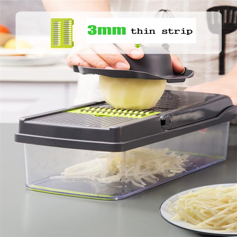 NEW Multifunctional Fruit Vegetable Cutter Slicer Grater Shredders Plastic Drain Basket Slicers 8 In 1 Gadget Kitchen Accessorie