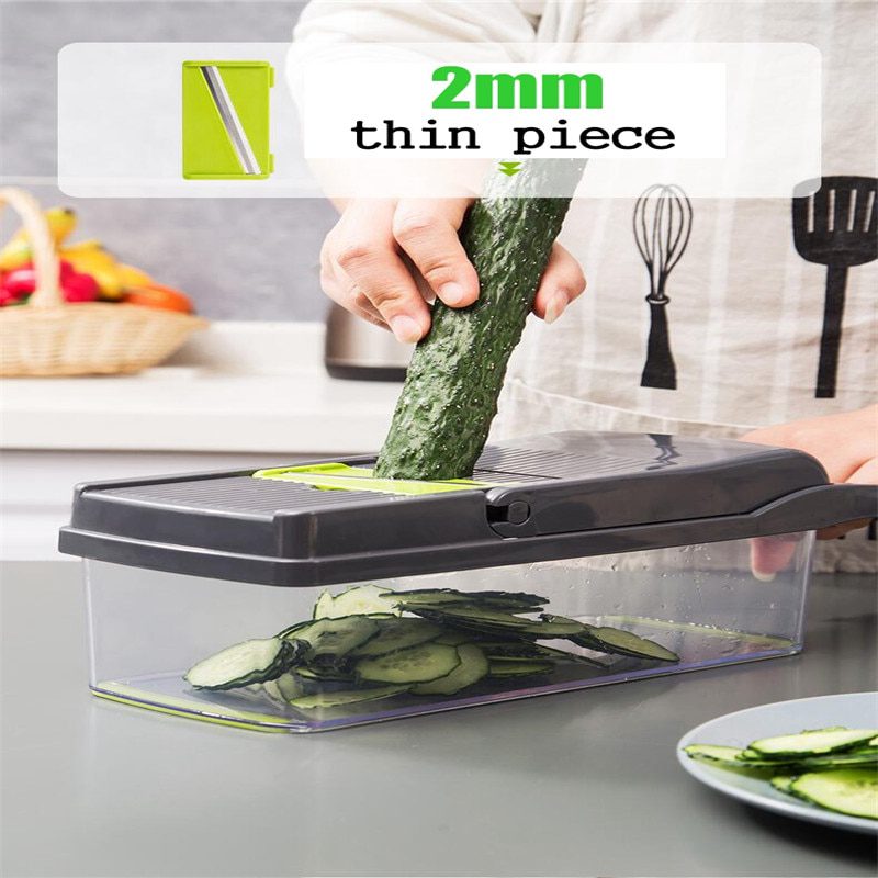 NEW Multifunctional Fruit Vegetable Cutter Slicer Grater Shredders Plastic Drain Basket Slicers 8 In 1 Gadget Kitchen Accessorie