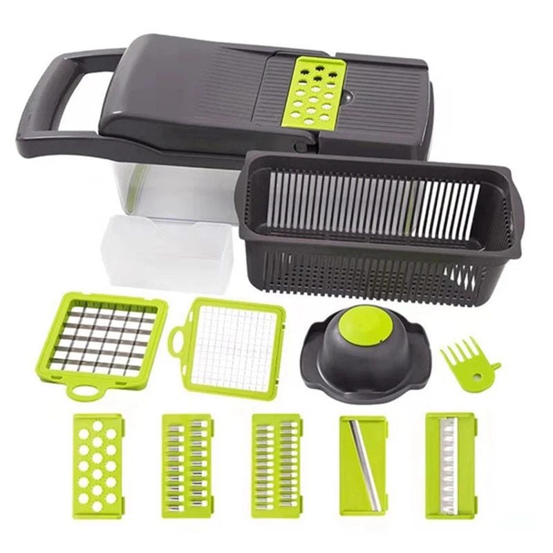 NEW Multifunctional Fruit Vegetable Cutter Slicer Grater Shredders Plastic Drain Basket Slicers 8 In 1 Gadget Kitchen Accessorie