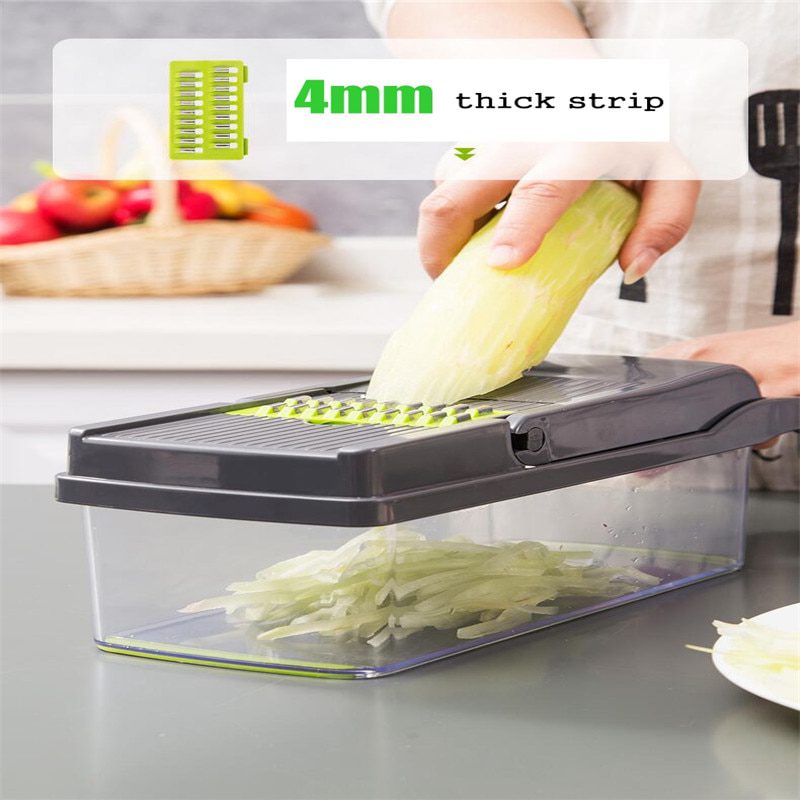 NEW Multifunctional Fruit Vegetable Cutter Slicer Grater Shredders Plastic Drain Basket Slicers 8 In 1 Gadget Kitchen Accessorie