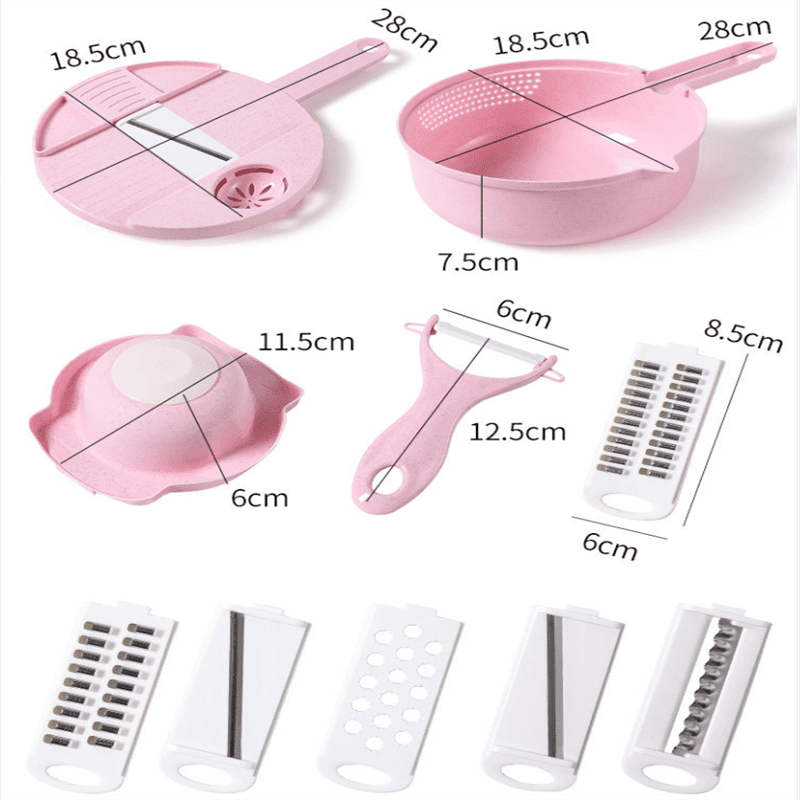 NEW Multifunctional Fruit Vegetable Cutter Slicer Grater Shredders Plastic Drain Basket Slicers 8 In 1 Gadget Kitchen Accessorie