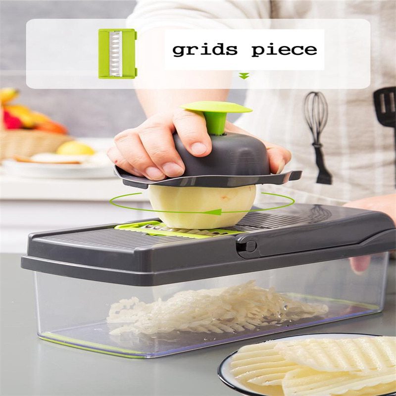 NEW Multifunctional Fruit Vegetable Cutter Slicer Grater Shredders Plastic Drain Basket Slicers 8 In 1 Gadget Kitchen Accessorie