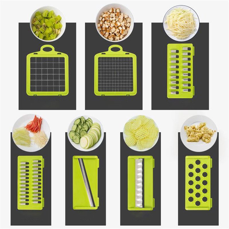 NEW Multifunctional Fruit Vegetable Cutter Slicer Grater Shredders Plastic Drain Basket Slicers 8 In 1 Gadget Kitchen Accessorie