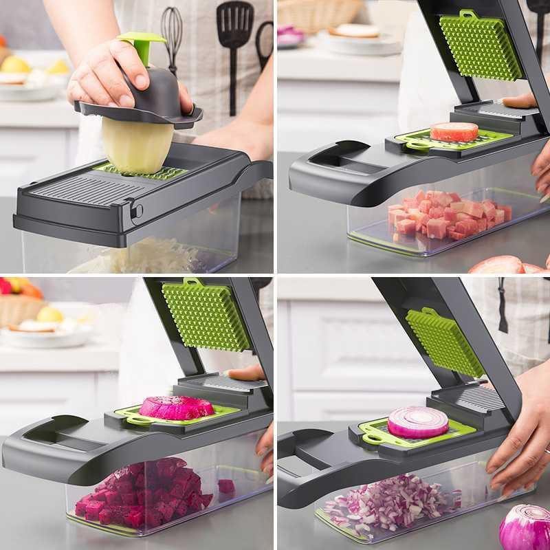 NEW Multifunctional Fruit Vegetable Cutter Slicer Grater Shredders Plastic Drain Basket Slicers 8 In 1 Gadget Kitchen Accessorie