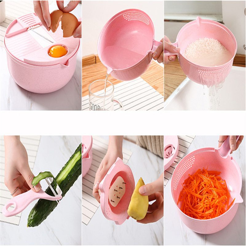 NEW Multifunctional Fruit Vegetable Cutter Slicer Grater Shredders Plastic Drain Basket Slicers 8 In 1 Gadget Kitchen Accessorie