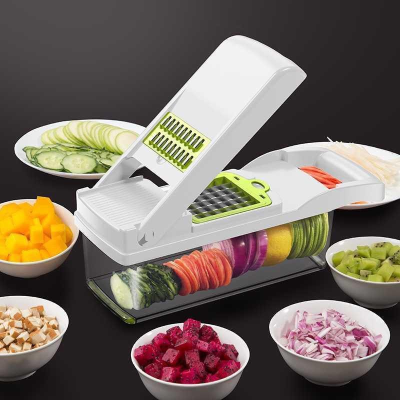 NEW Multifunctional Fruit Vegetable Cutter Slicer Grater Shredders Plastic Drain Basket Slicers 8 In 1 Gadget Kitchen Accessorie