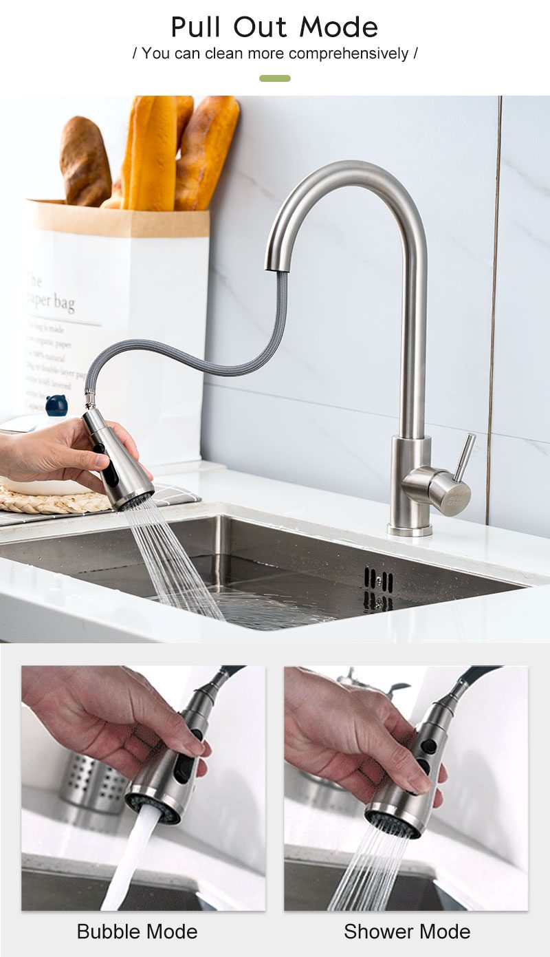 NEW Kitchen Faucets Brushed Nickel Pull Out Kitchen Sink Water Tap Mixer 360 Rotation Stream Sprayer Head Hot Cold Taps For kitc