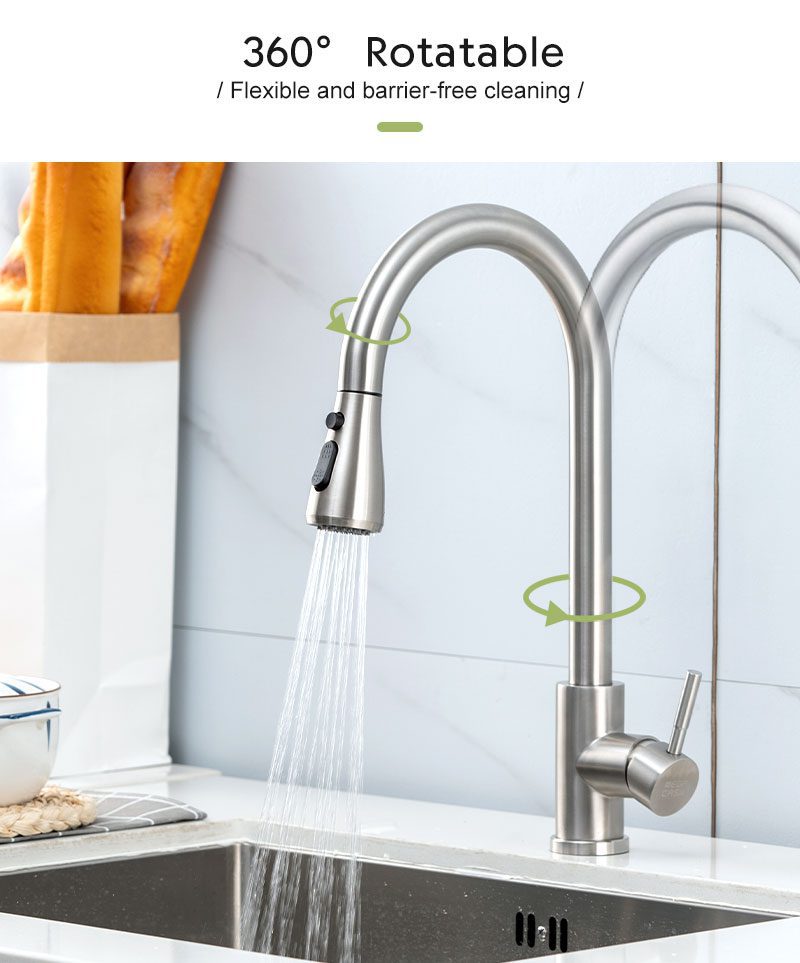 NEW Kitchen Faucets Brushed Nickel Pull Out Kitchen Sink Water Tap Mixer 360 Rotation Stream Sprayer Head Hot Cold Taps For kitc