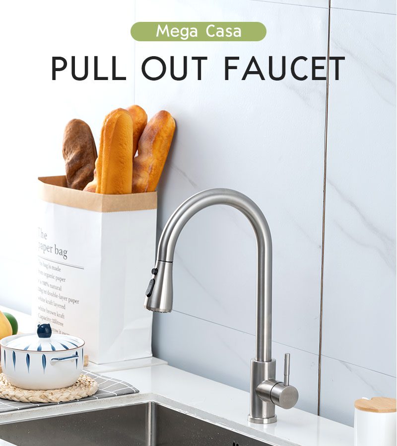 NEW Kitchen Faucets Brushed Nickel Pull Out Kitchen Sink Water Tap Mixer 360 Rotation Stream Sprayer Head Hot Cold Taps For kitc