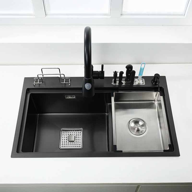 NEW Black kitchen sink With knife holder vegetable washing basin With cutting board stainless steel pia black sink High and low