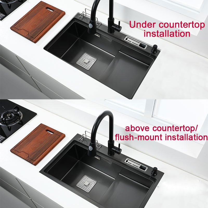 NEW Black kitchen sink With knife holder vegetable washing basin With cutting board stainless steel pia black sink High and low