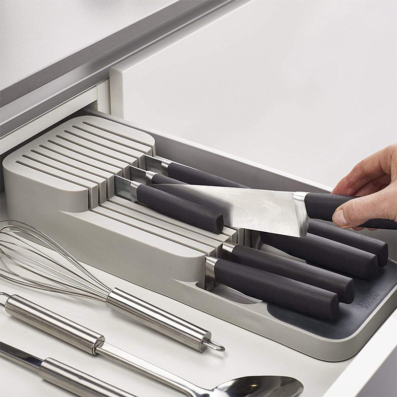 NEW Cutlery Storage Box Plastic Knife Block Holder Drawer Knives Fork Spoons Storage Rack Knife Stand Cabinet Tray Kitchen Organ