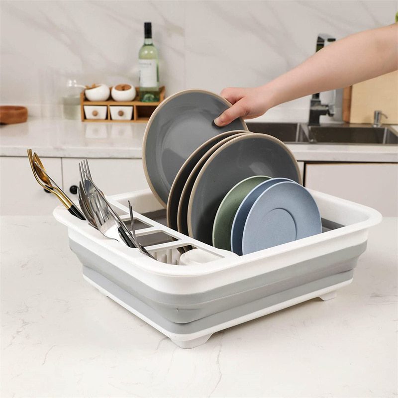 NEW Foldable Dish Rack Kitchen Drainer Tool Bowl Tableware Plate Storage Organizer Holder Portable Fold Drying Home TPR Rack She